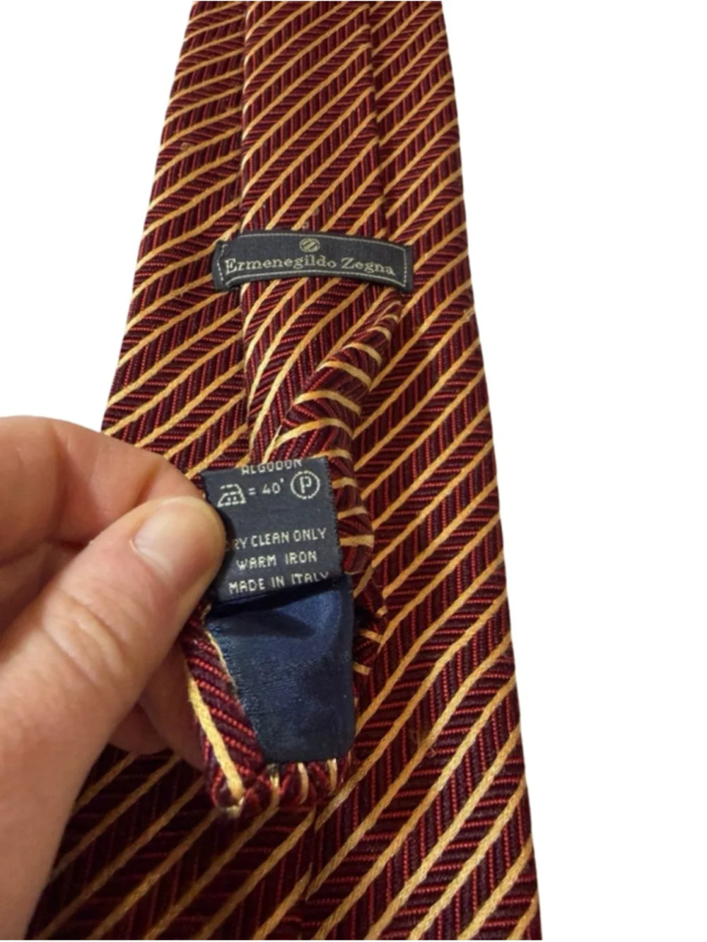 Ermenegildo Zegna Silk Cotton Tie Burgundy Gold Stripe Italy Luxury